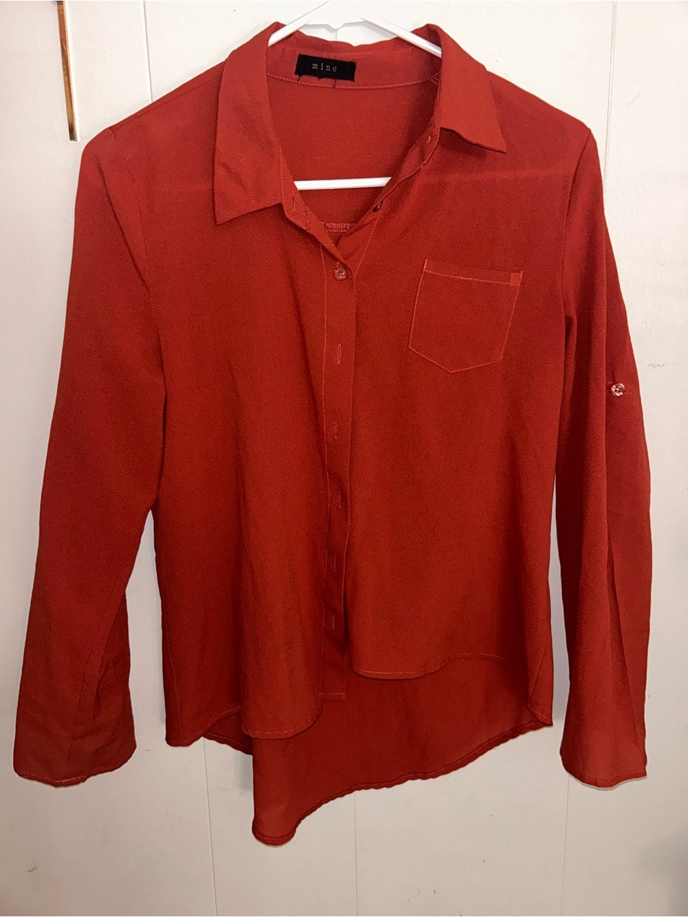 mine Rust Orange Button-Down Asymmetrical Hem Shirt